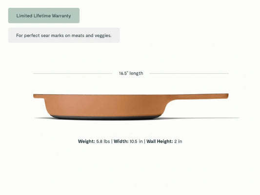 10.5” Enameled Cast Iron Skillet - 10.5” Skillet perfect for searing meat, baking cornbread, and sautéing. - US 7818
