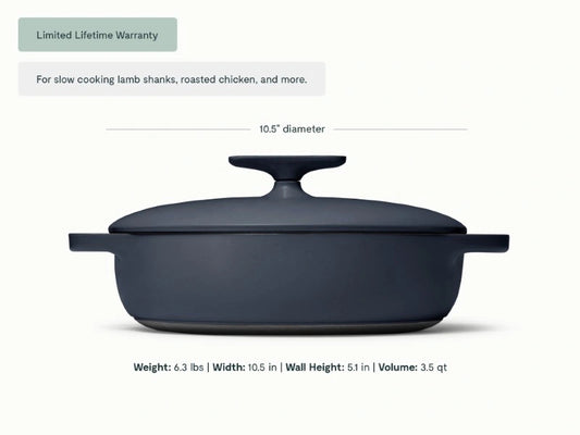 3.5 qt Enameled Cast Iron Braiser - 3.5qt Braiser for slow cooking lamb shanks, baked pasta, or roasted chicken. - US 1726