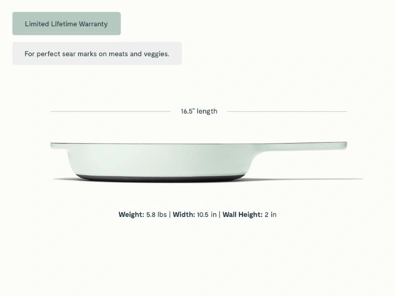 10.5” Enameled Cast Iron Skillet  - 10.5” Skillet perfect for searing meat, baking cornbread, and sautéing. - US 2653