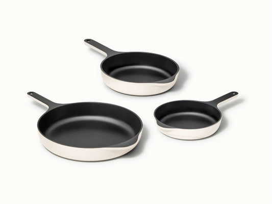 Enameled Cast Iron Skillet Trio - 3-Piece Set With Excellent Heat Retention - US 3372