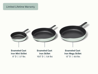 Enameled Cast Iron Skillet Trio - 3-Piece Set With Excellent Heat Retention - US 5298