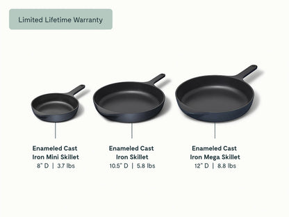 Enameled Cast Iron Skillet Trio - 3-Piece Set With Excellent Heat Retention - US 5550