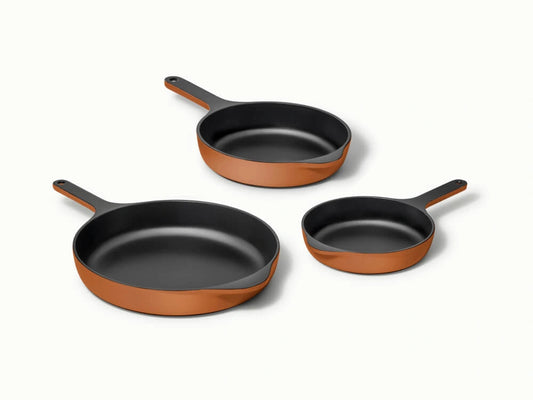 Enameled Cast Iron Skillet Trio - 3-Piece Set With Excellent Heat Retention - US 4129