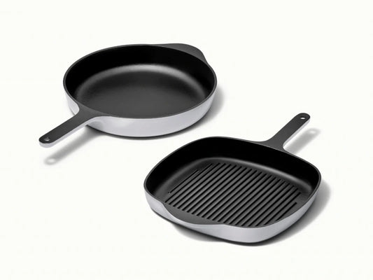 Cast Iron Skillet &amp; Grill Pan Duo - Versatile duo for grilling, searing, and frying with even heat and easy cleanup. - US 1366