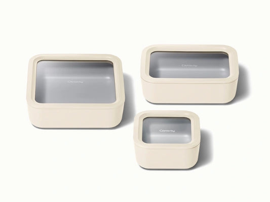 Food Storage Trio - Trio of ceramic-coated glass containers including our Small, Medium, and Large size all built for clean storing. - US 2481