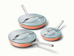 Fry Pan Trio with Glass Lids - 6-Piece Set of Ceramic-Coated Pans With Glass Lids - US 3826